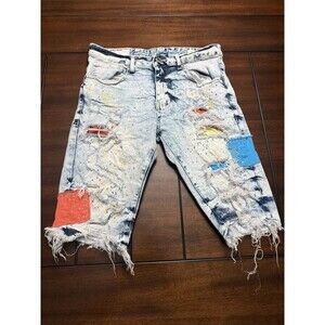 (2) Pair- Smoke Rise Painted Graffiti Distressed Y2K Denim Shorts Streetwear Cut
